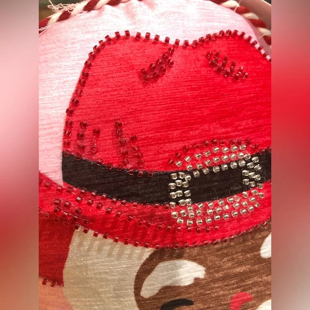 Isaac Mizrahi Christmas embellished festive cowboy western Santa pink pillow new